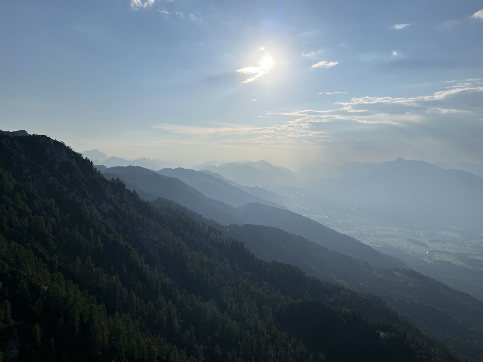 View from the ridge with hazy mountain tops