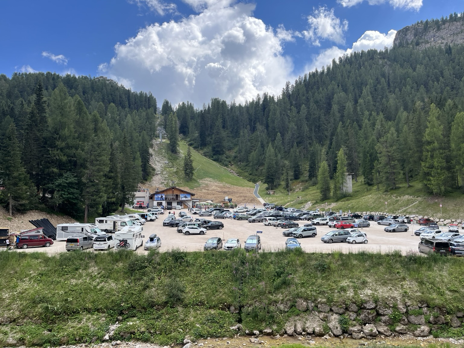 Parking lot 2/3 full at a chairlift station