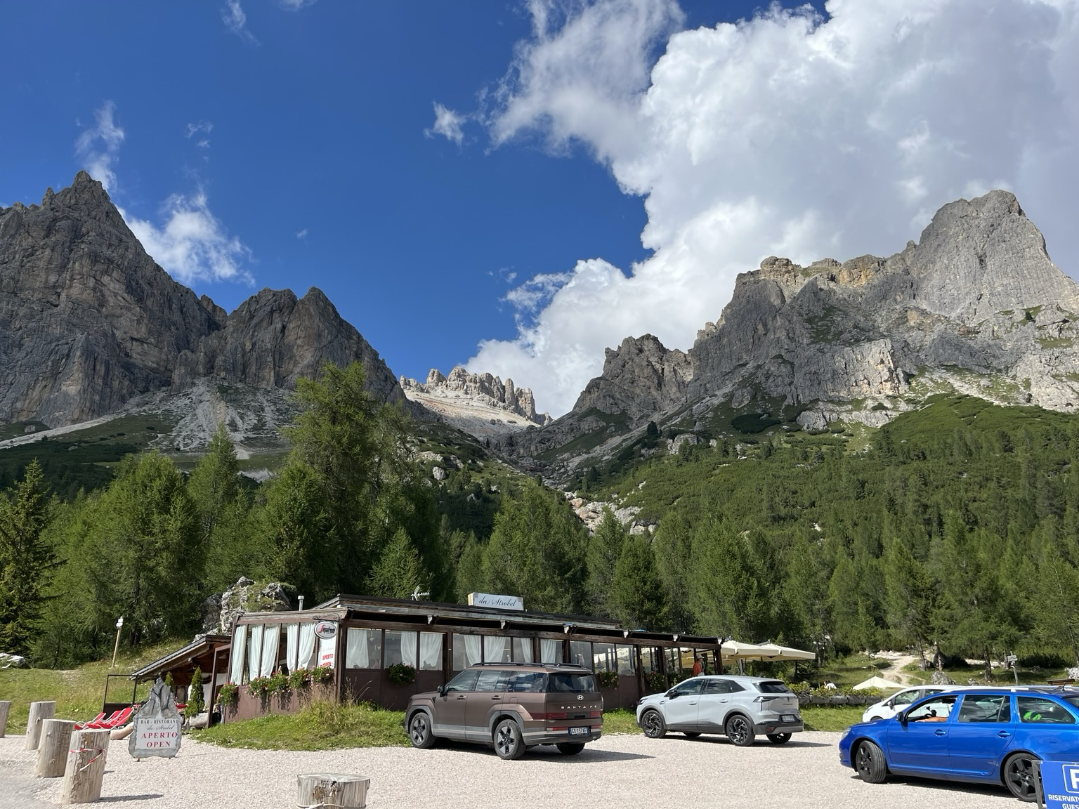 Mountains, more parked cars
